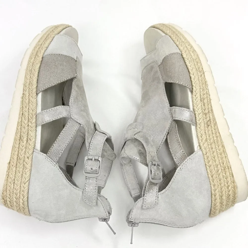 Earth MODENA JASMINE Grey Silver Sparkle Espadrille Wedge Gladiator Sandals